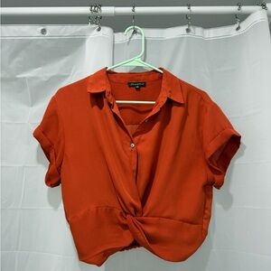 Chic Orange Button-Down Twist Front Shirt